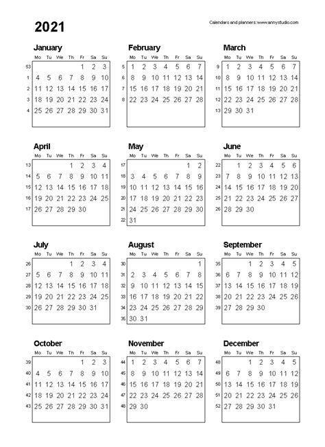 Year Calendar Numbered Weeks Ten Free Printable Calendar 2021 2022