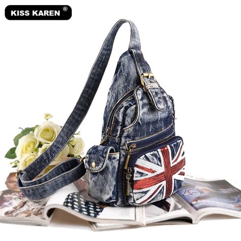 Kiss Karen Glitters Fashion Denim Chest Bag Jeans Casual Daypacks