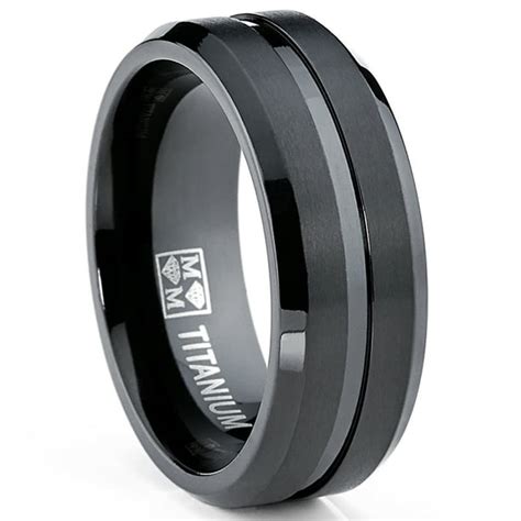 Ringwright Co Mens Black Titanium Ring Wedding Engagement Band 8mm Comfort Fit Sizes 7 To