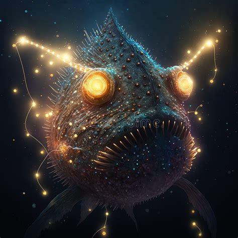 Fish Creature With Glowing Lights Underwater Ai Generated Stock