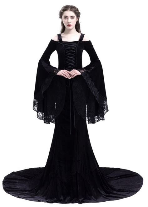 Black Gothic Two Piece Fishtail Medieval Dress D2023 D Roseblooming