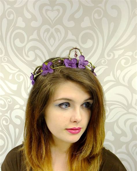 Dark Purple Flower Crown Bohemian Headband Floral Wreath Etsy Dark
