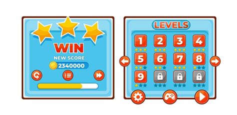 Complete Set Of Level Button Game Pop Up Icon Window And Elements For