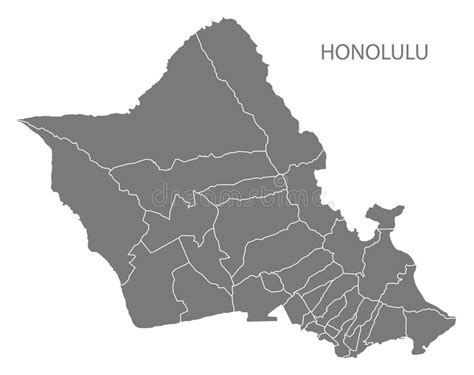 Honolulu Hawaii City Map With Neighborhoods Grey Illustration Si Stock