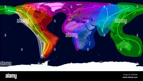 Worldwide Bird Migration Routes Superimposed On A Satellite Map Of The