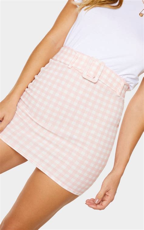 Pink Gingham Belted Mini Skirt Skirts Prettylittlething