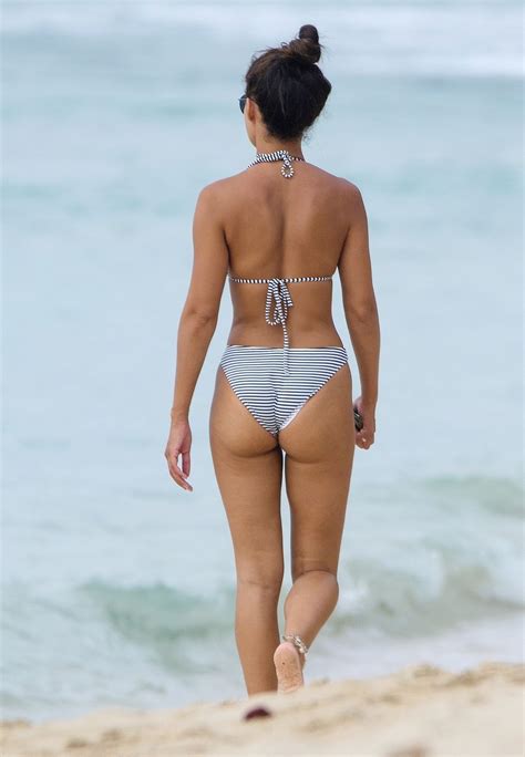 montana brown in a striped bikini at a beach in barbados 01 08 2021 hawtcelebs