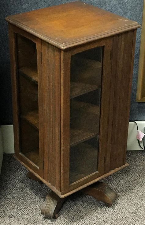 Lot Rare Antique C 1900 Oak Revolving Bookcase W 4 Glass Doors