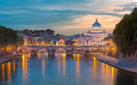 Download Wallpapers 4k Vatican Saint Peters Basilica Bridge Sunset
