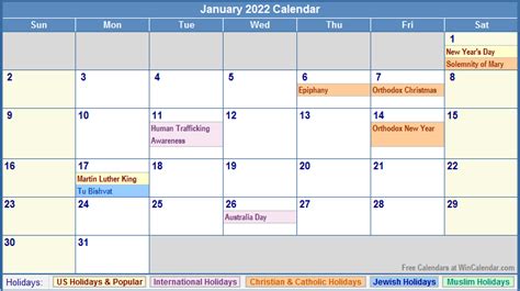 January 2022 Printable Calendar 2022 With Holidays Printable Calendar