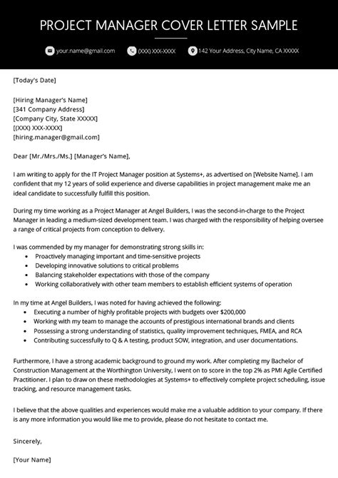 Project Manager Cover Letter Example Writing Tips Resume Genius