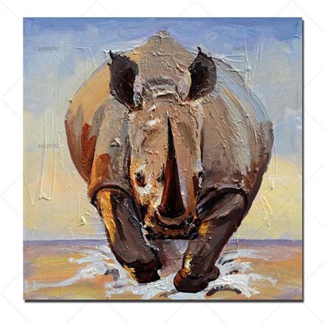 Strong Rhinoceros Oil Painting 100 Hand Painted