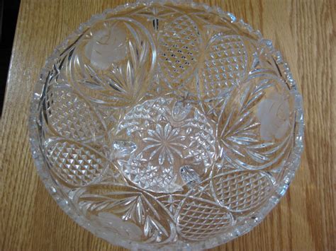 Leaded Crystal Cut And Etched Glass Roll Footed Bowl Saw Etsy