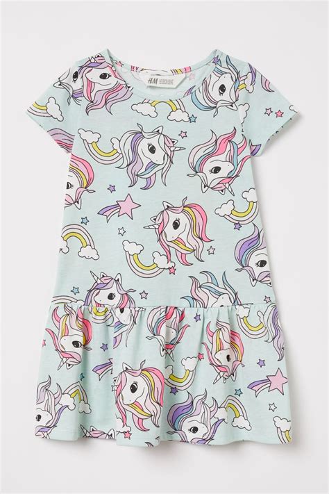 Patterned Jersey Dress Light Turquoiseunicorns Kids Handm Us