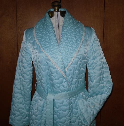 Vintage Aqua Quilted Robe Ladies Small Long Comfy Robe Like