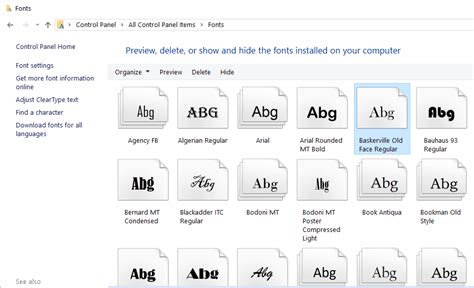 Windows 10 Font List