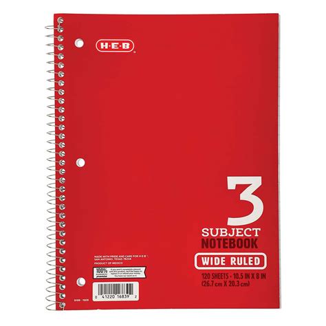 H E B 3 Subject Wide Ruled Spiral Notebook Red Shop Notebooks At H E B