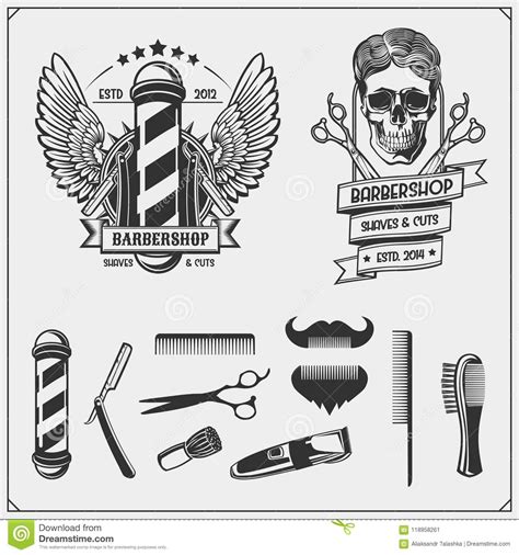 Set Of Vintage Barber Shop Labels Badges Emblems And Design Elements