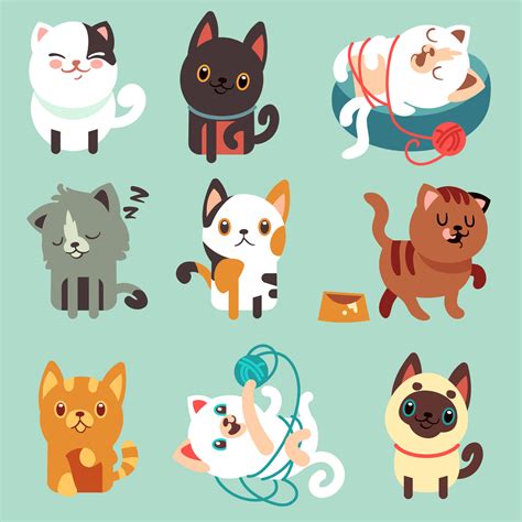 Cute Cartoon Cats Funny Playful Kittens Vector Set By