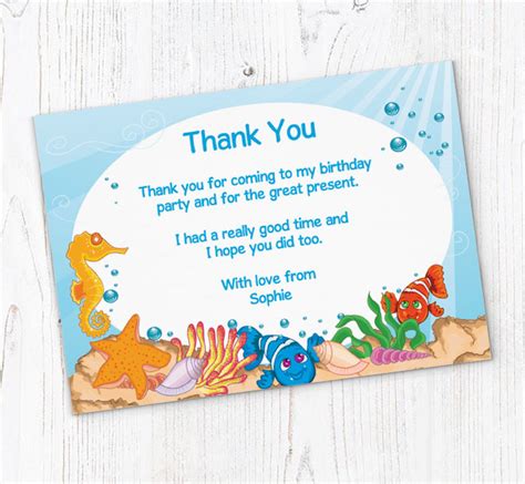 Under The Sea Thank You Cards Personalise Online Plus Free Envelopes
