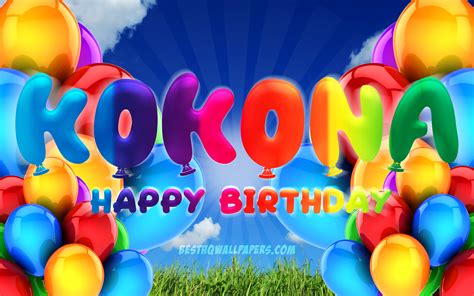 Download Wallpapers Kokona Happy Birthday 4k Cloudy Sky Background