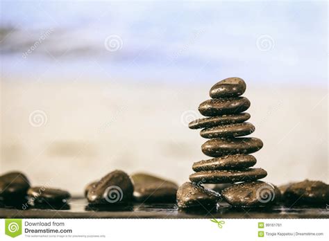 Zen Stones Stack On Beach Background Stock Image Image Of Health