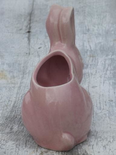 Vintage Pink Rabbit Baby Bunny Planter Old Unmarked Usa Pottery Planter