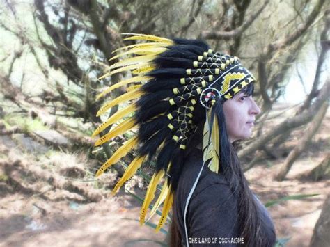Yellow Indian Chief Headpiece Indian Headdress Warbonnet Goose