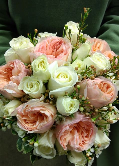 Peach And White All Rose Bouquet Fresh Flower Bouquets Wedding Wedding