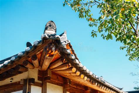 Korean Traditional Wooden Roof At Gyochon Hanok Village In Gyeongju