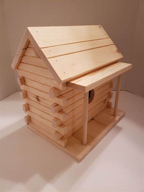 Log Cabin Birdhouse With Porch Etsy Canada Bird Houses Log Cabin