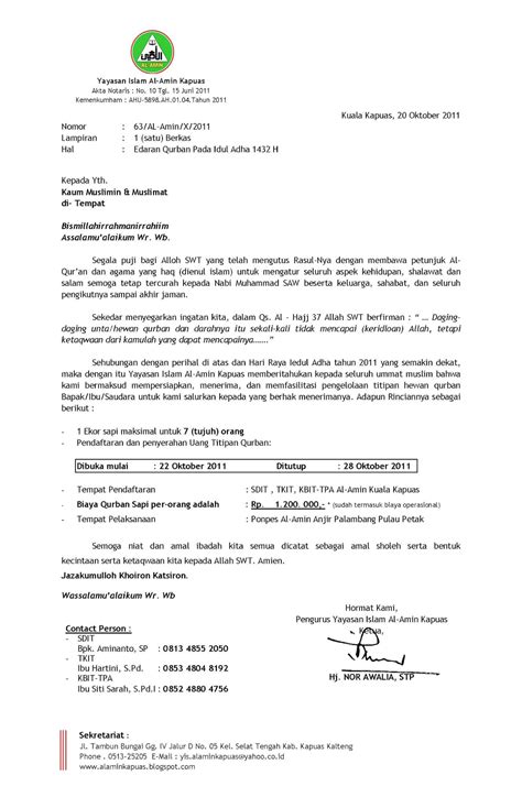 Surat Permohonan Hewan Qurban Penyembelihan Hewan Qurban Di Rph