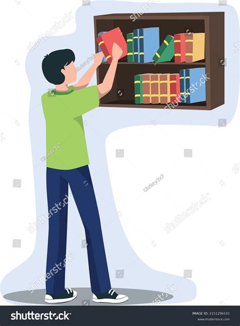 Boy Library Arranging Books Bookcase Arranging Stock Vector Royalty