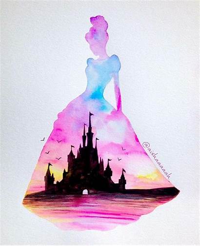 Disney Cinderella Castle Watercolor Princess Silhouette Drawing