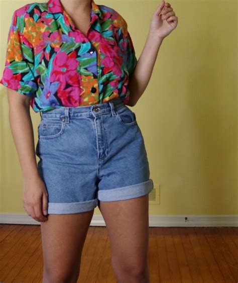 Funky Vintage 80s Outfit Floral 80s Top Floral Button Up Shirt