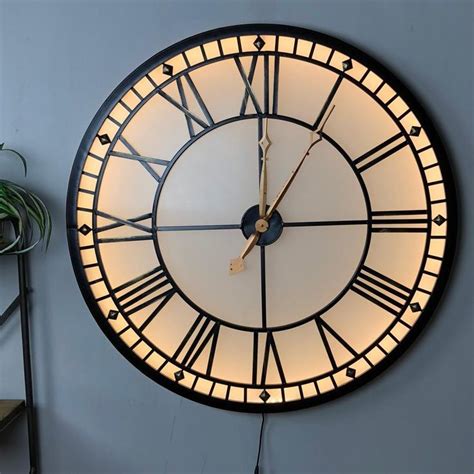 Industrial Oversized Light Up Black Skeleton Clock From The Farthing