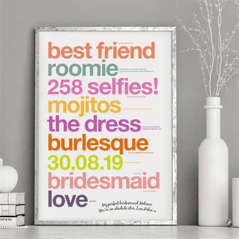personalised bridesmaid thank you print wordplay design