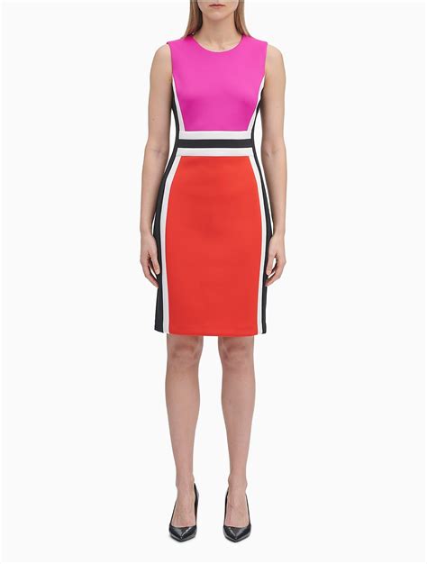Calvin Klein Synthetic Colorblock Sleeveless Sheath Dress In Red Lyst