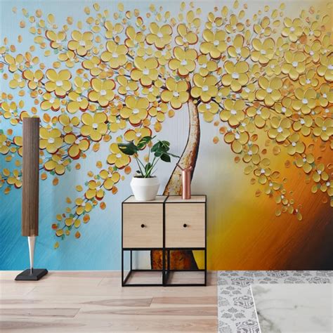 Beibehang Custom Wallpaper 3d Huge Gold Fortune Tree Oil Painting Art