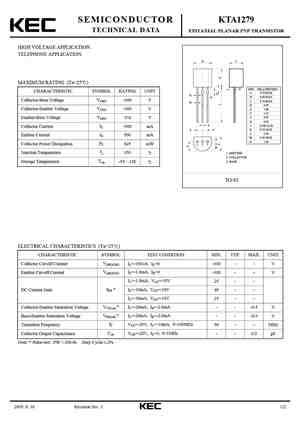 KTA1279 Datasheet Equivalent Cross Reference Search Transistor Catalog