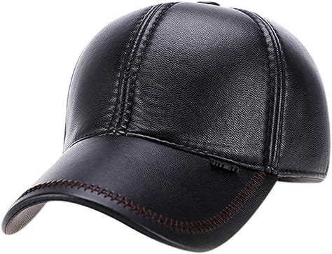 Xwda Mens Thicken Winter Leather Baseball Cap With Ears Flaps Black