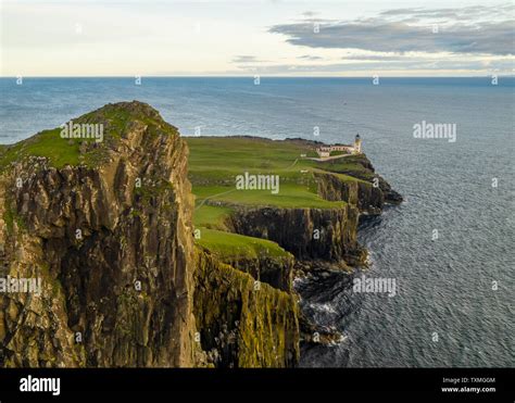 An Aerial View Of Neist Point Lighthouse On The Isle Of Skye Stock