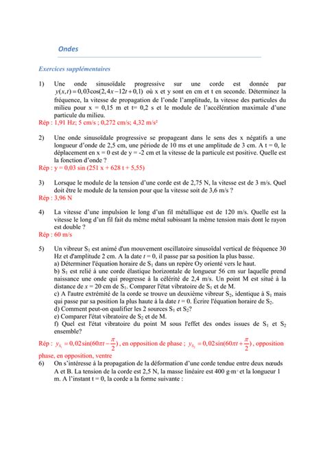 Exercices supplémentaires 1) Une onde sinusoïdale ...