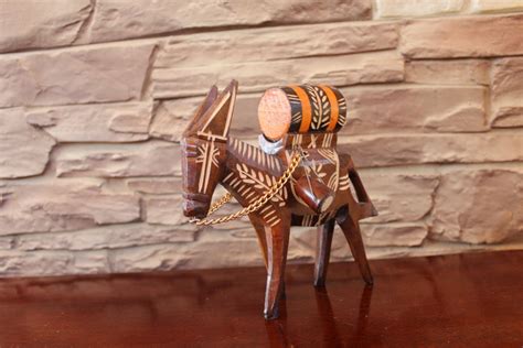 Vintage Hand Carved Wooden Donkey Folk Art Pack Mule Donkey With Barrel