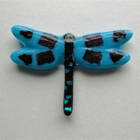 Dragonfly Fused Glass On Stone Ornament Glass Dragonfly Blue Etsy