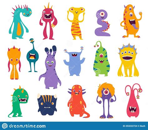 Cartoon Funny Monsters Halloween Cute Characters Stock Vector