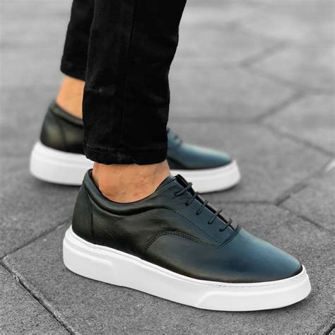 Martin Valen Mens Premium Genuine Leather Sneakers Black And White