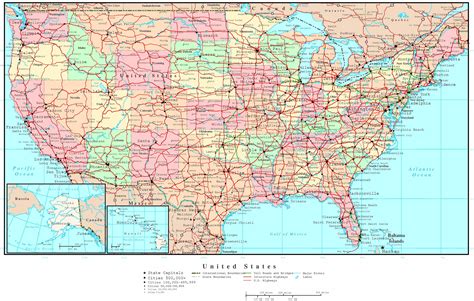 Large Political Road Map Of Usa