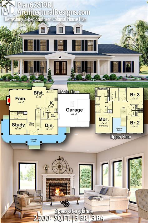 Southern Colonial House Plan 62819DJ gives you 2,700 square feet of