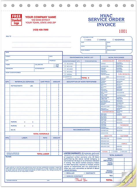 Hvac Service Order Invoice Repair And Work Order Invoices
